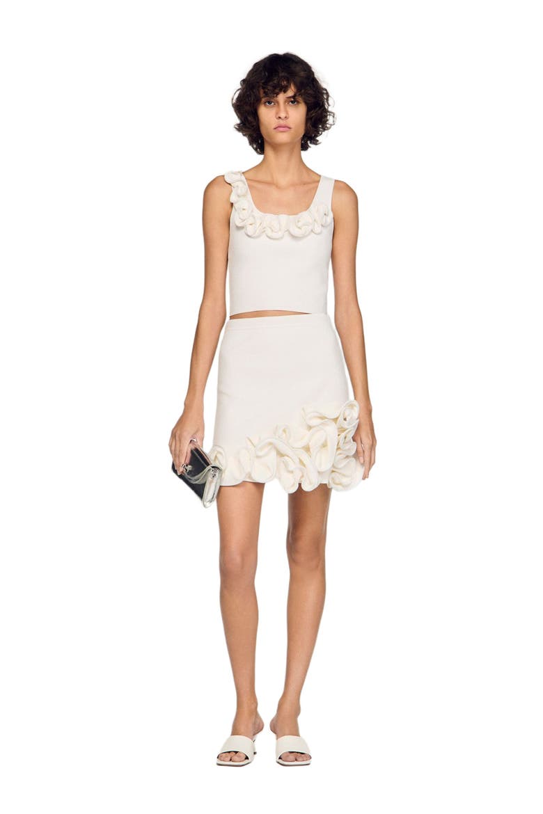 Floral knit crop top, Alternate, color, White