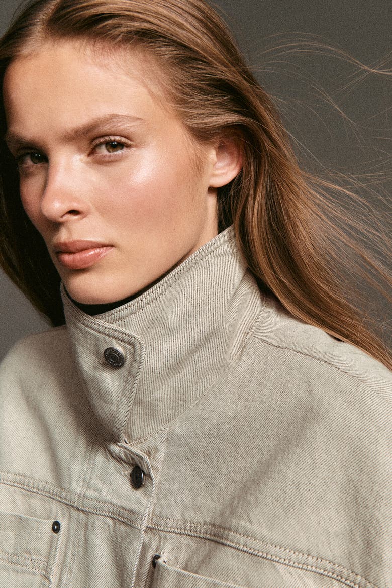Mock-neck Denim Jacket, Alternate, color, BEIGE