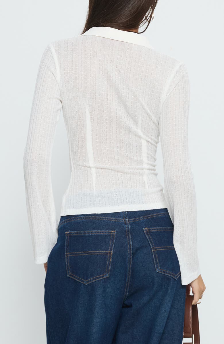 Princess Polly When You Sleep Textured Knit Button-Up Shirt, Alternate, color, White