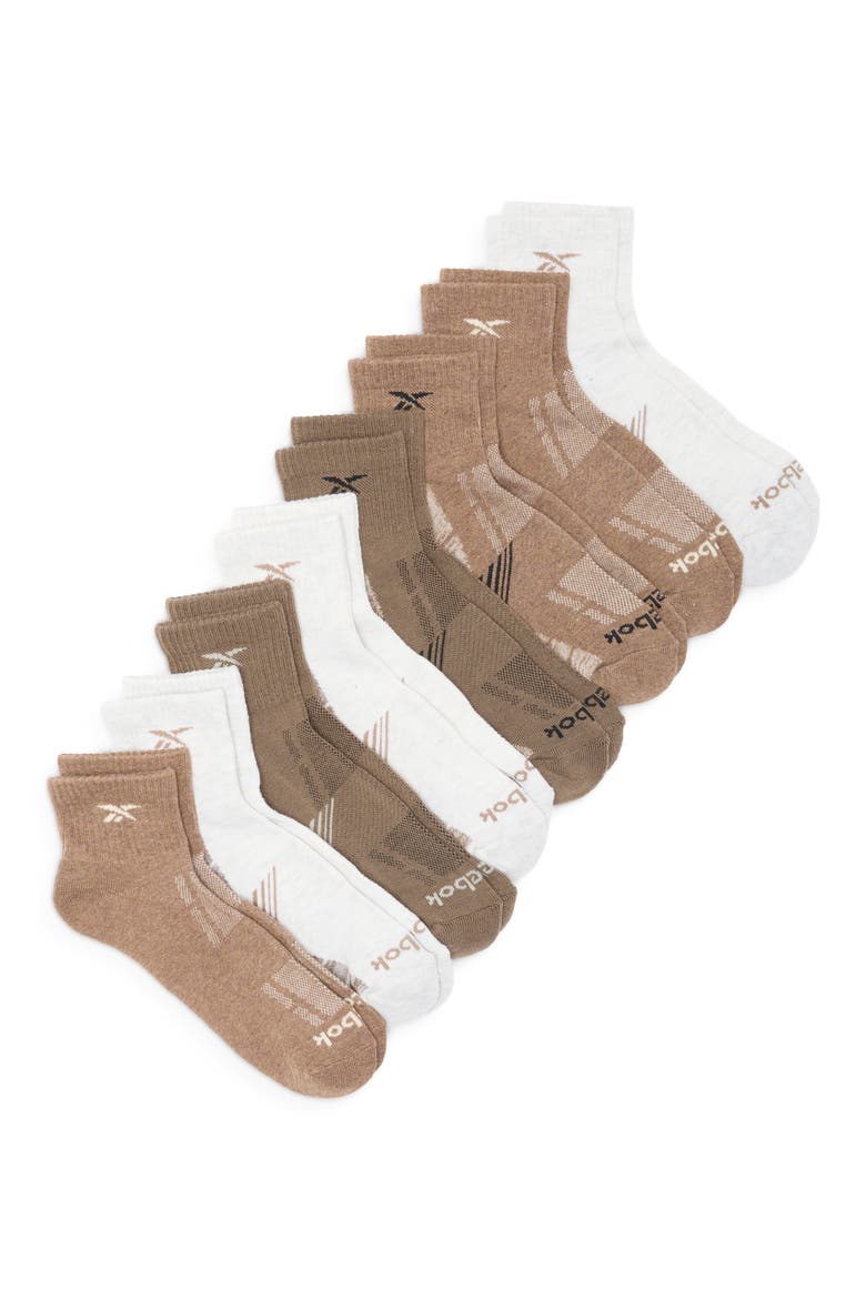 8-Pack Quarter Socks, Main, color, BROWN MULTI