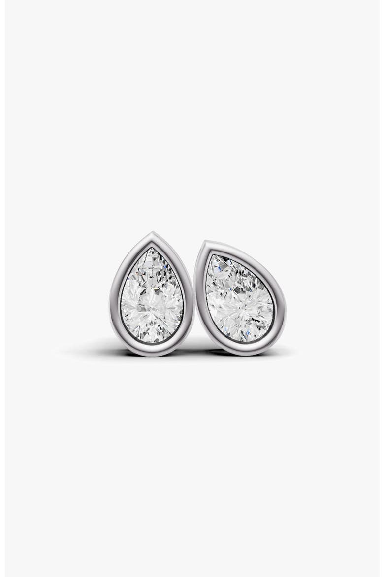 14K Gold Studs 0.75 Carat Earrings Pear Bezel Solitaire, Main, color, White Gold