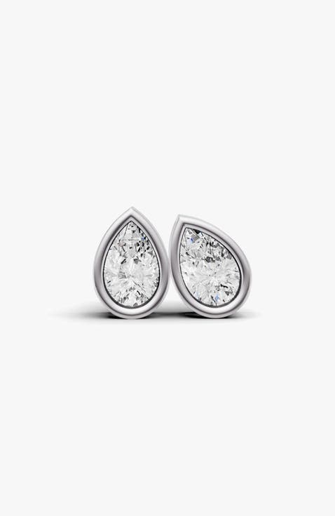 14K Gold Studs 0.75 Carat Earrings Pear Bezel Solitaire