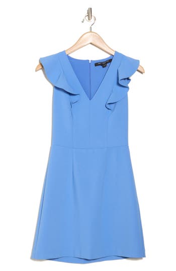 French Connection Whisper Ruffle Cap Sleeve A-line Minidress In Chalk Blue