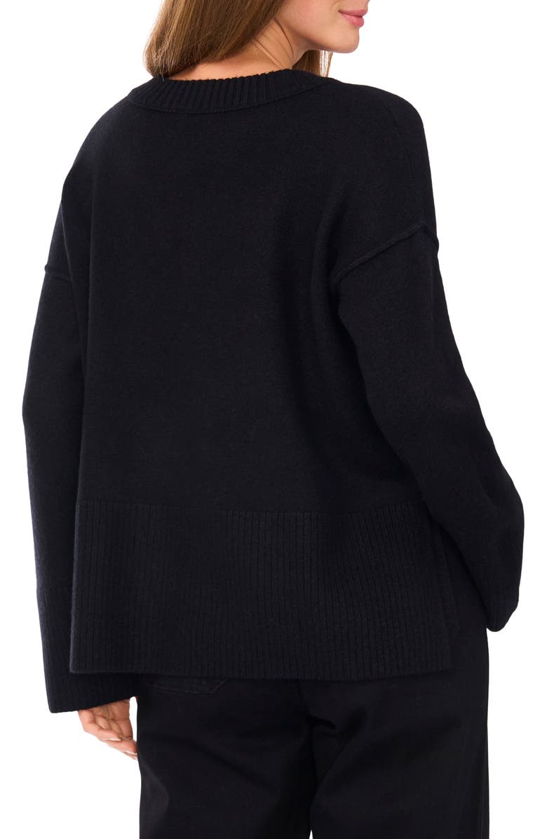 Vince Camuto High-Low V-Neck Sweater, Alternate, color, Rich Black