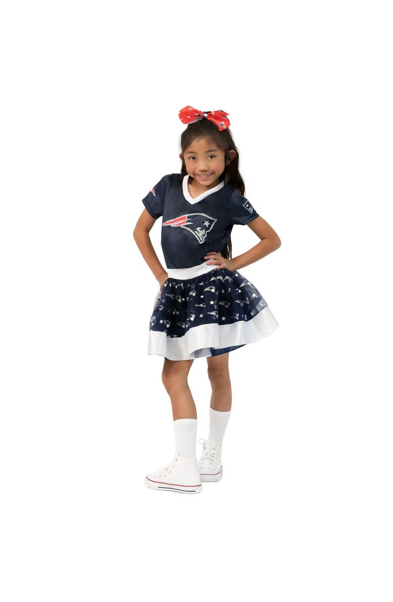 JERRY LEIGH Girls Youth Navy New England Patriots Tutu Tailgate Game Day V-Neck Costume, Main, color, Navy