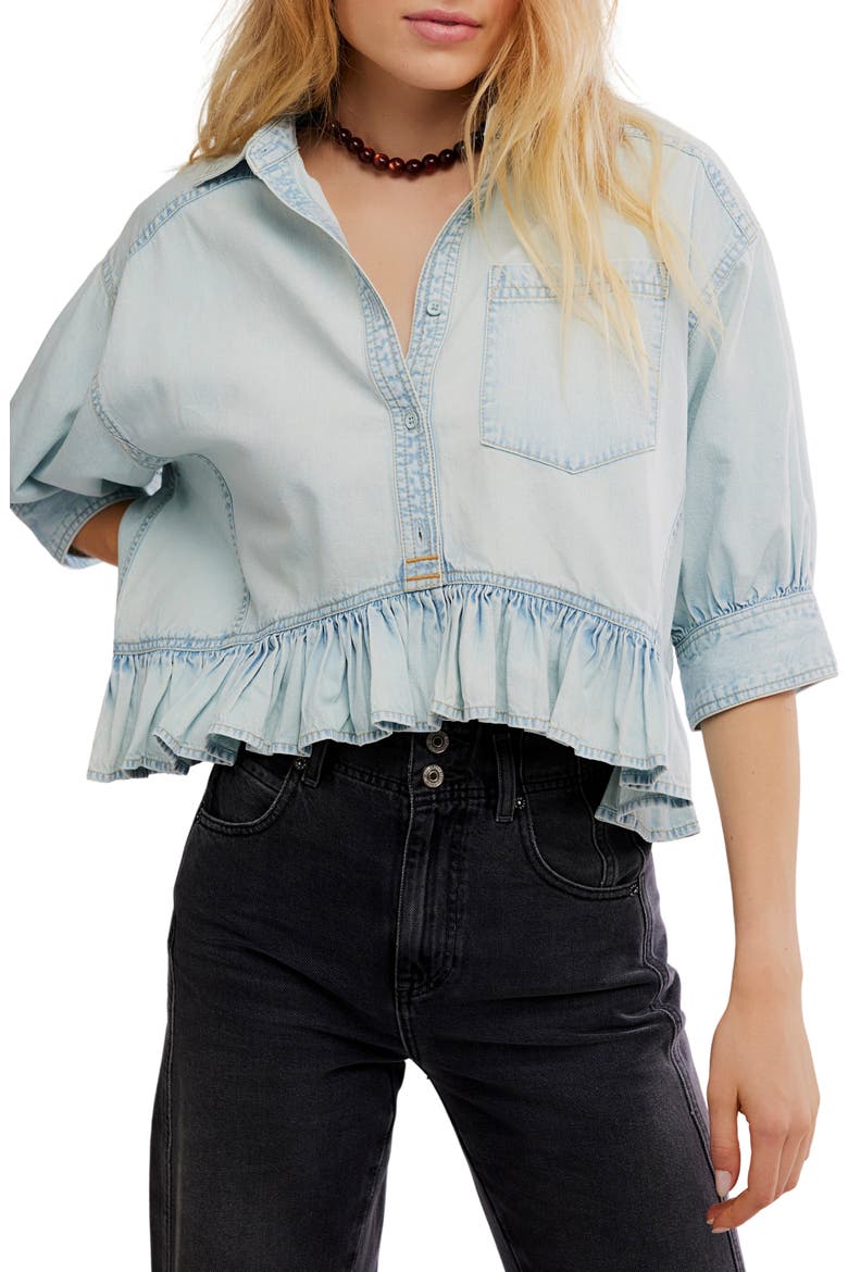 Bailey Denim Crop Peplum Top, Main, color, LIGHT TINT WASH