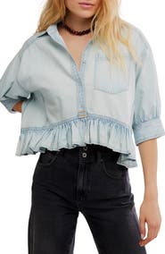 Free People Bailey Denim Crop Peplum Top