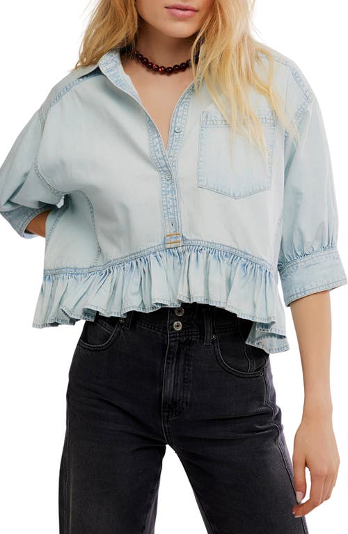 Free People Bailey Denim Crop Peplum Top In Blue