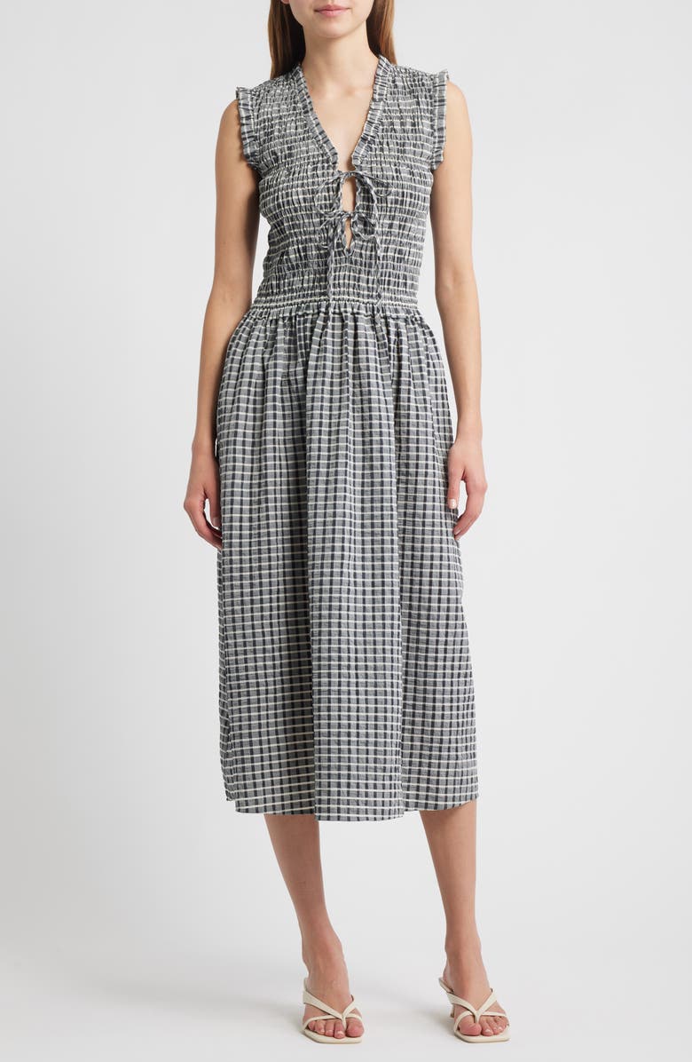 Rails Adine Check Seersucker Midi Sundress, Main, color, Ash Seersucker