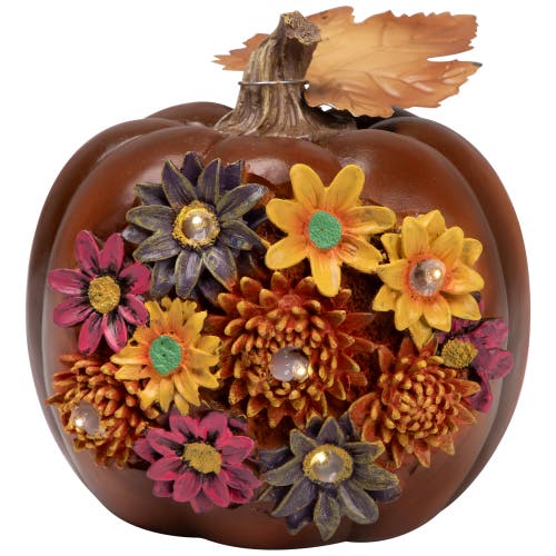 Northlight Solar Powered Floral Pumpkin Outdoor Fall Harvest Decoration In Multi