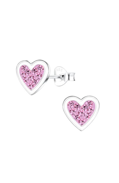 Sterling Silver Sparkling Pink Heart Stud Earrings (Toddler, Little Kid & Big Kid)