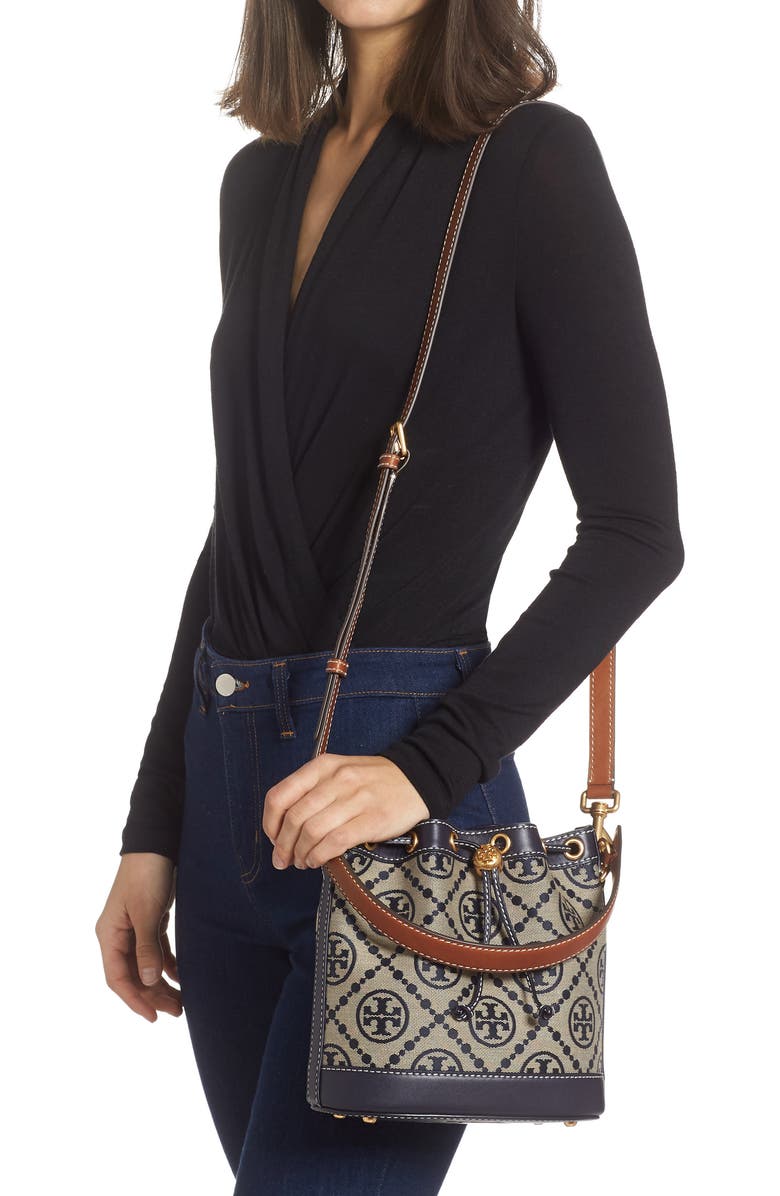 Tory Burch T Monogram Jacquard Bucket Bag, Alternate, color, Tory Navy