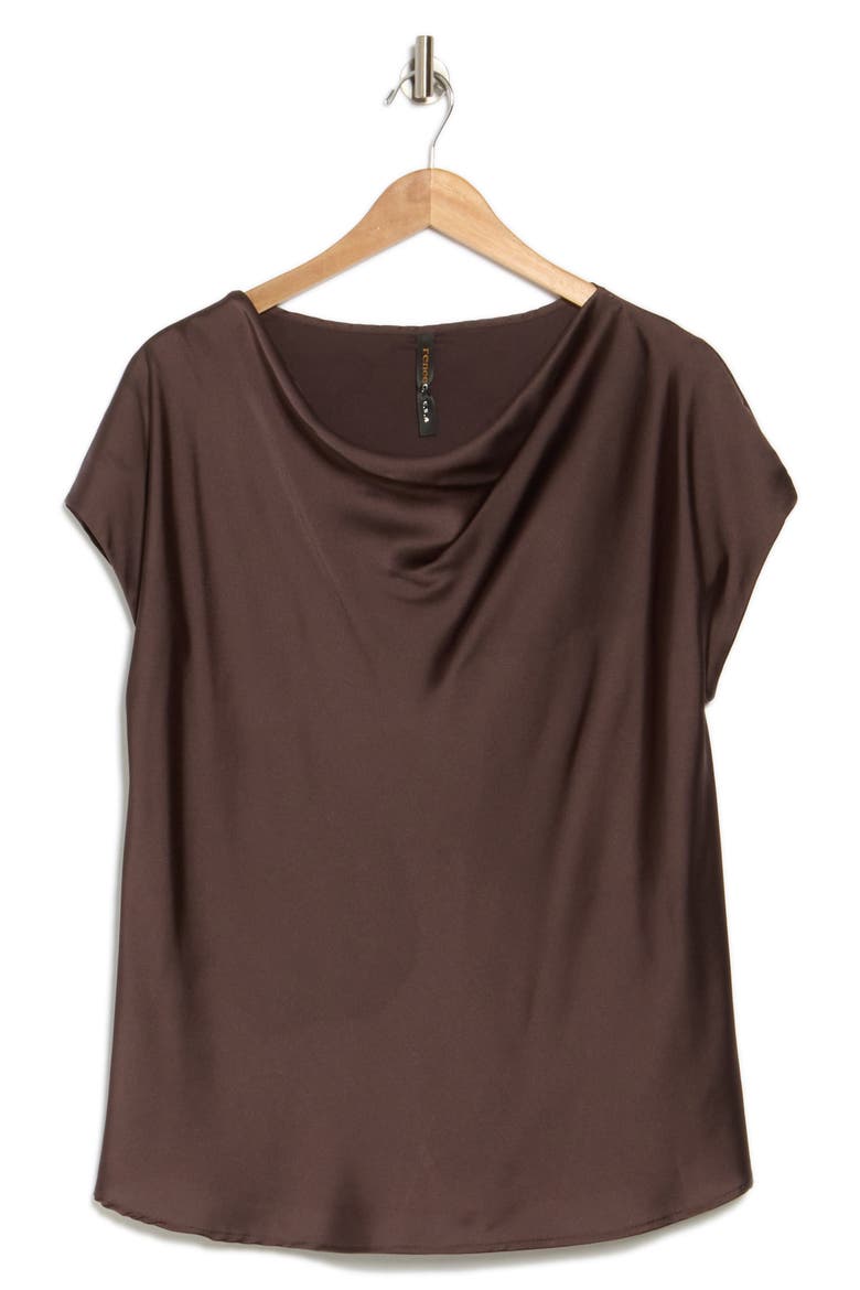 Cowl Neck Short Sleeve Satin Top, Alternate, color, BROWN