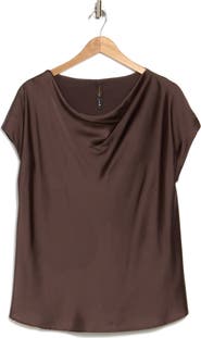 Renee C Cowl Neck Cap Sleeve Satin Top