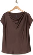 Renee C Cowl Neck Cap Sleeve Satin Top