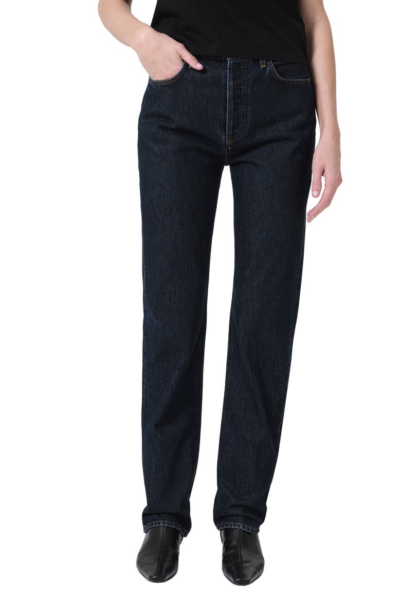 '90s Pinch Waist High Waist Straight Leg Organic Cotton Jeans, Main, color, POLISHED