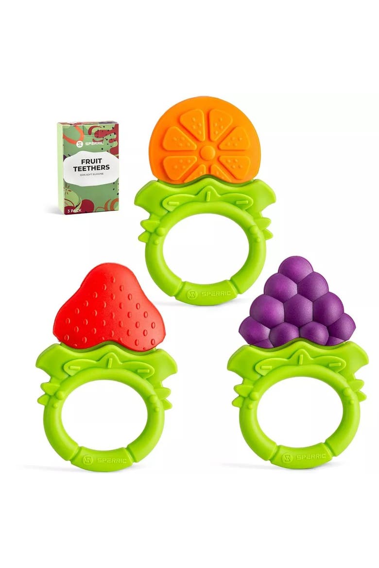 Textured Silicone Baby Teethers Fruit Shaped 3 Piece Set, Alternate, color, Fruits