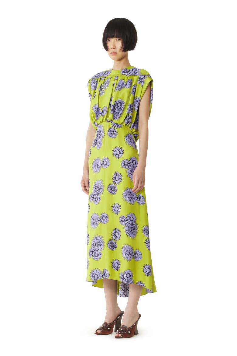 Printed Silk Midi Dress, Alternate, color, Absinth/Lilac