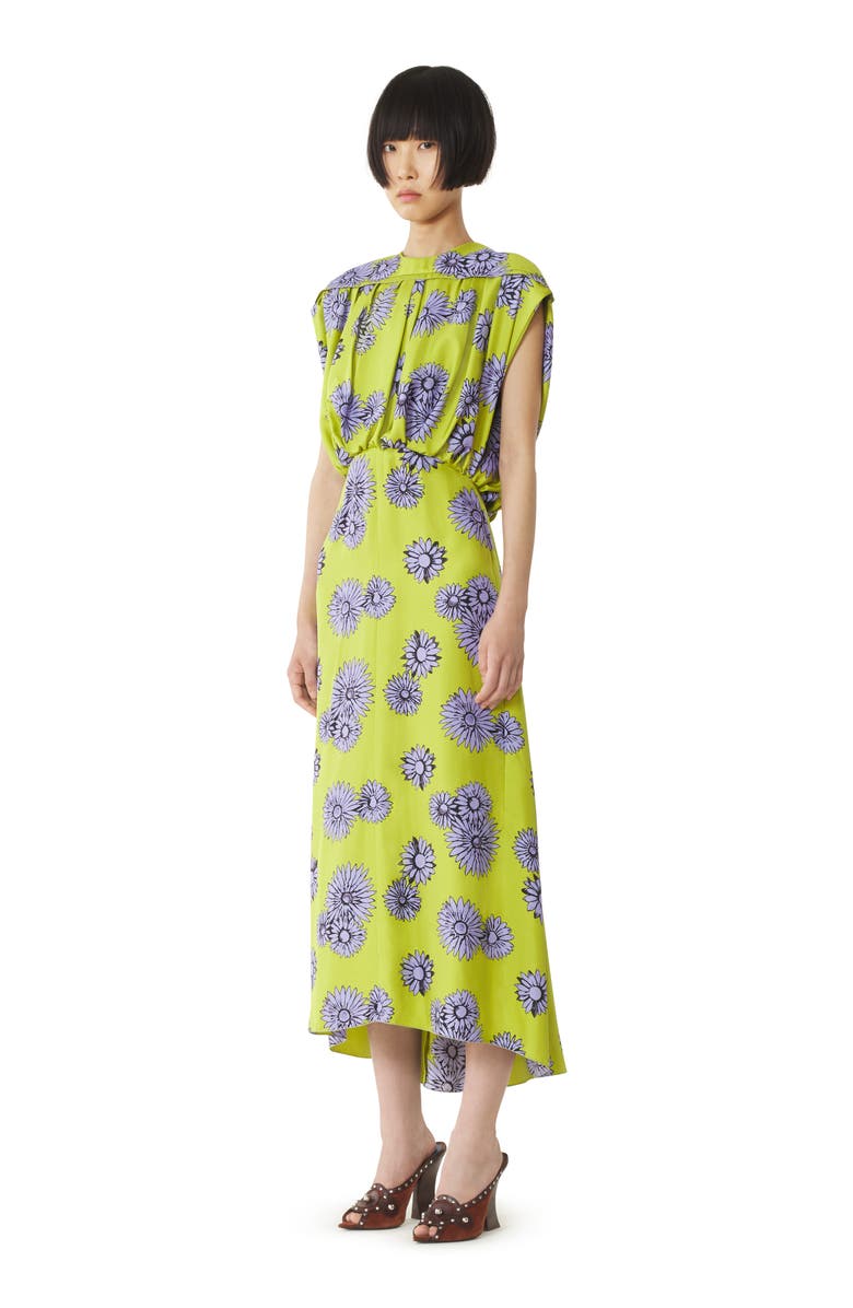 Lanvin Printed Silk Midi Dress, Alternate, color, Absinth/Lilac