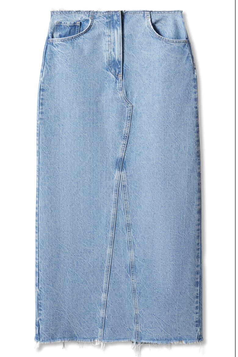 Raw Hem Denim Maxi Skirt, Alternate, color, MEDIUM BLUE