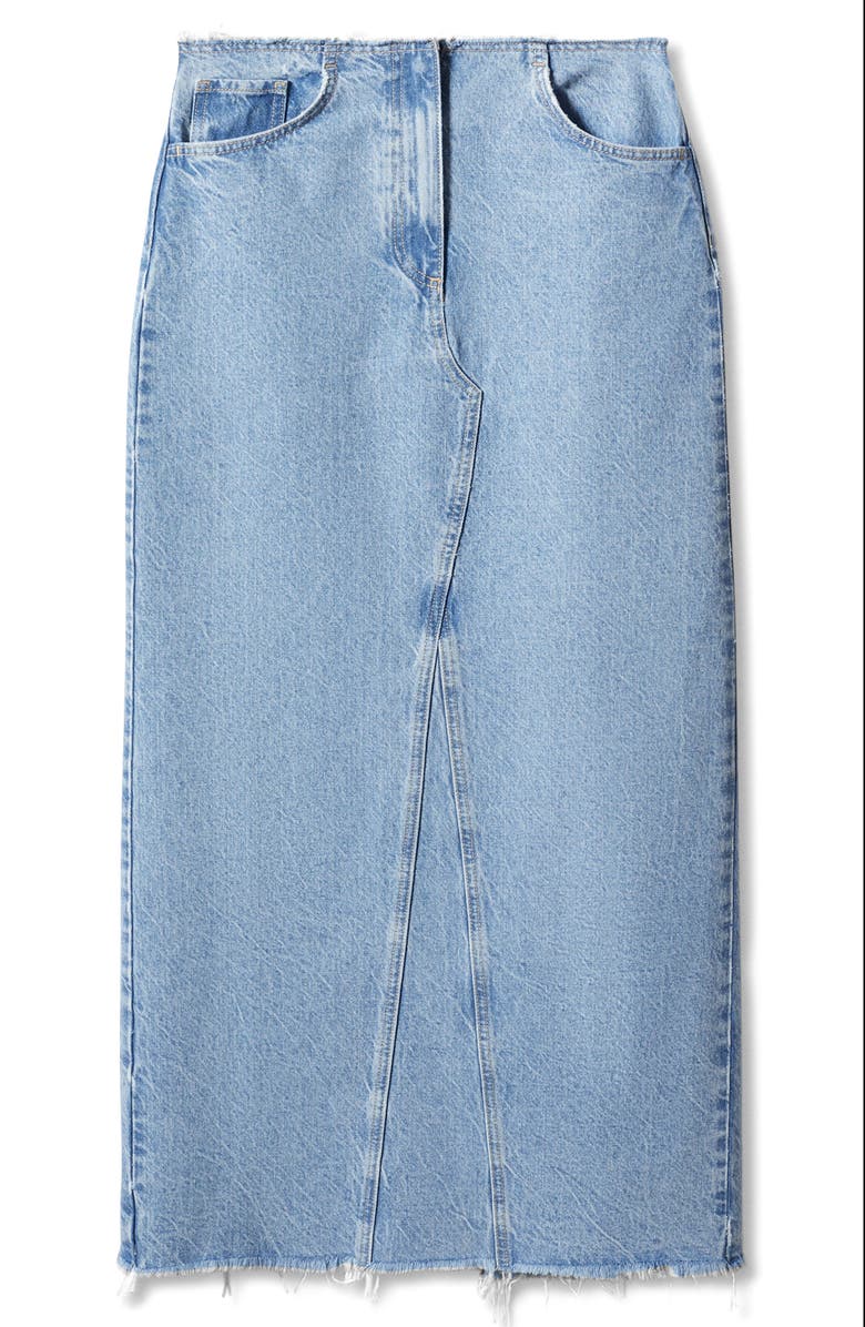MANGO Raw Hem Denim Maxi Skirt, Alternate, color, 