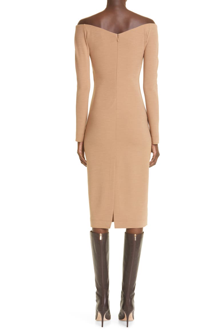 Long Sleeve Wool Blend Midi Dress, Alternate, color, CAMEL