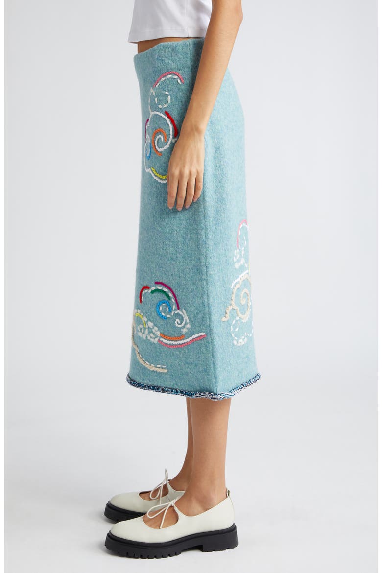 Cloud Embroidered Wool Blend Skirt, Alternate, color, BLUE