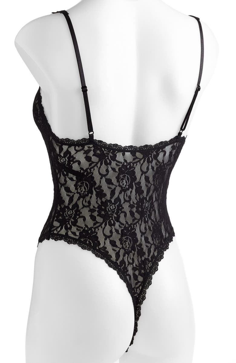 Hanky Panky Signature Lace Open Gusset Thong Teddy, Alternate, color, Black