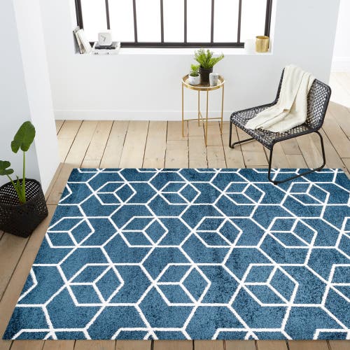 Jonathan Y Tumbling Blocks Modern Geometric Area Rug In Navy/white