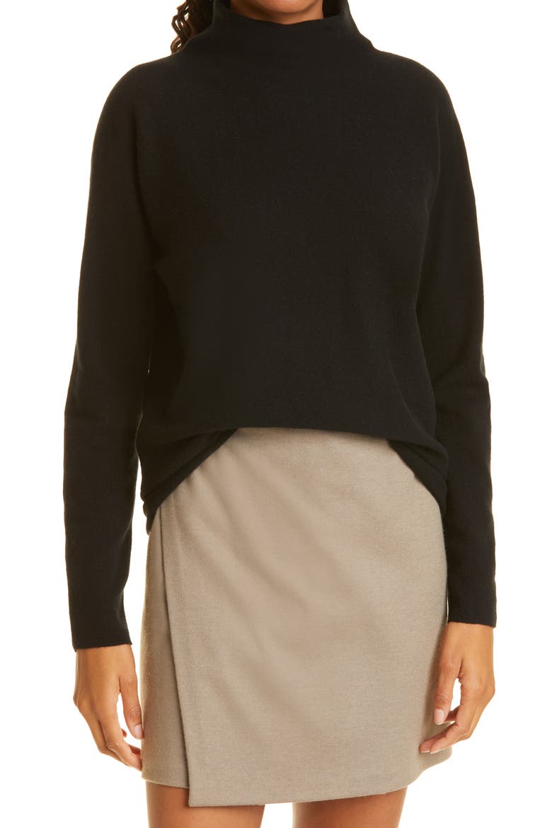 Trimless Wool & Cashmere Mock Neck Sweater, Main, color, BLACK