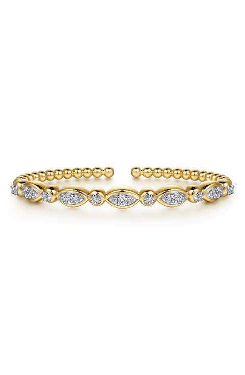 Bujukan Diamond Bezel Beaded Cuff Bracelet