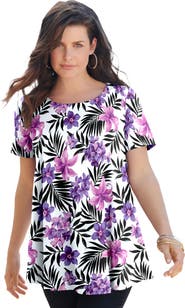 Roaman's Plus Size Ultimate Cotton Crewneck Short Sleeve Swing Tee