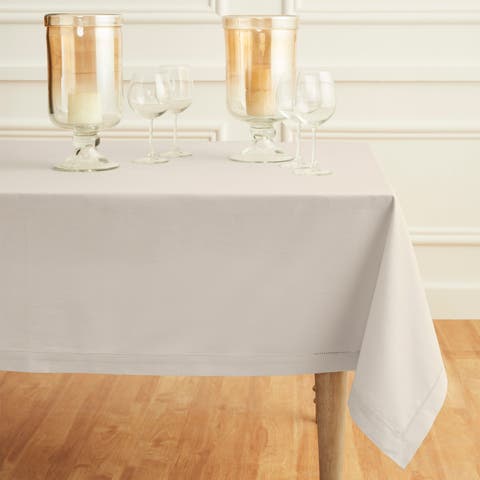 Cotton Linen Hemstitch Tablecloth for Dining Table, Holiday and Everyday Table Decor