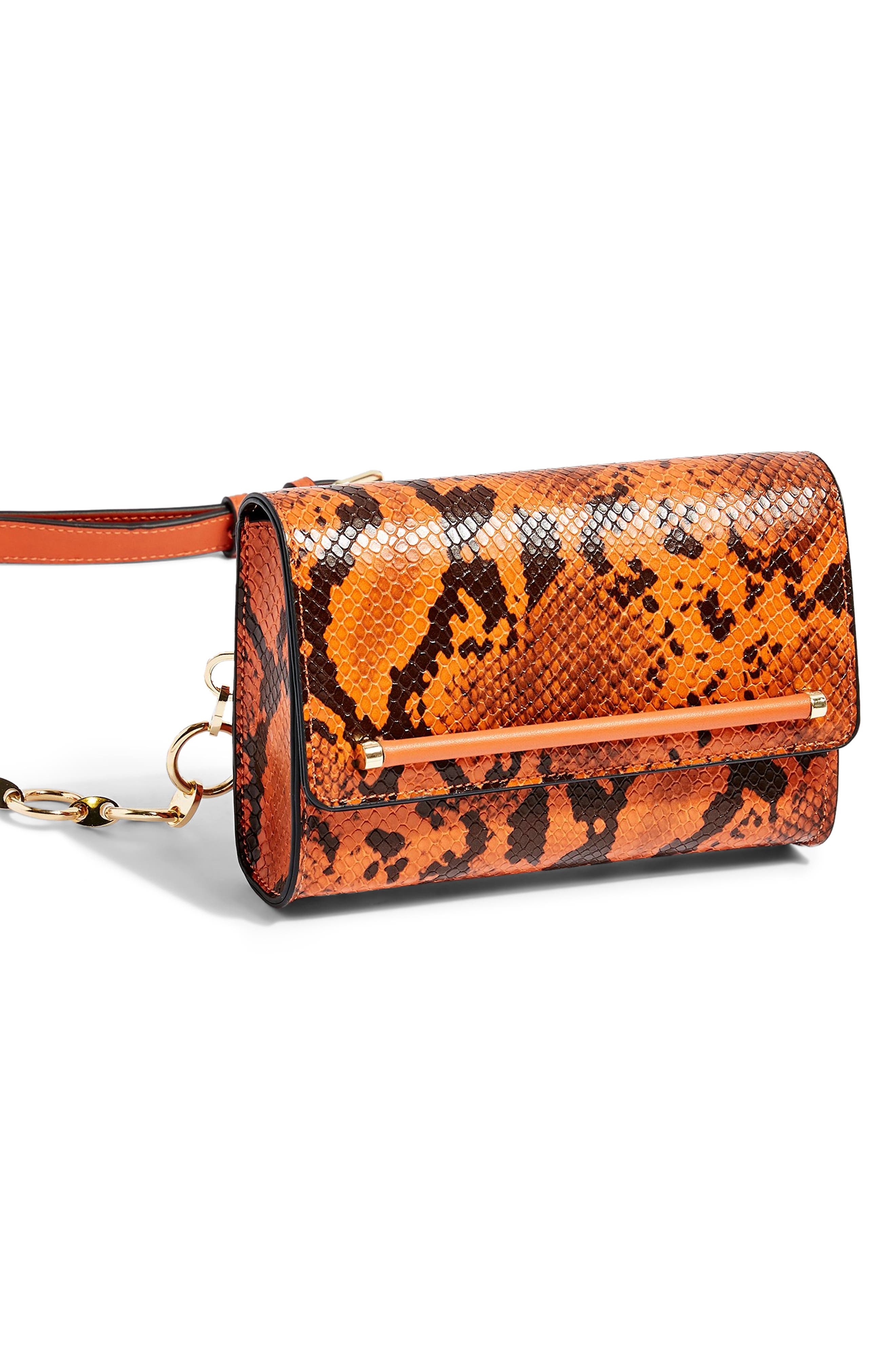 Topshop Blair Snake Embossed Faux Leather Belt Bag, Alternate, color, 
