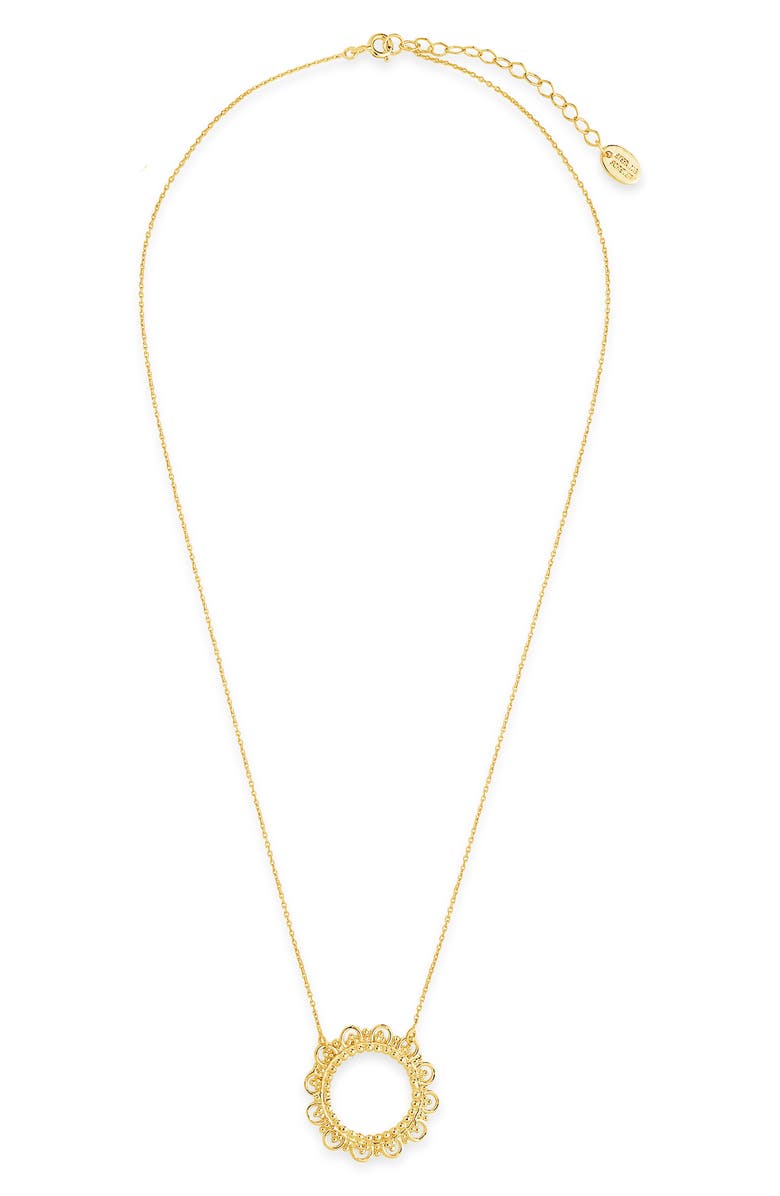 Sterling Forever Lace Circle Pendant Necklace, Alternate, color, Gold