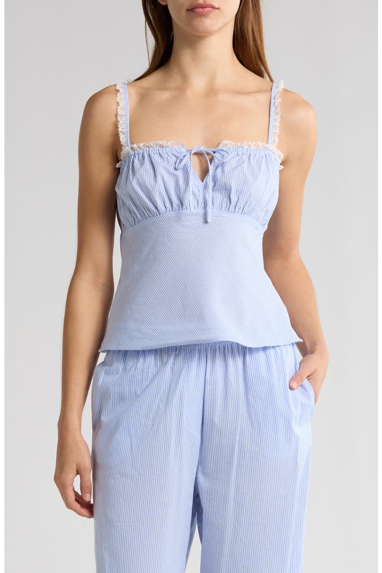 Sara Lace Trim Cotton Camisole, Main, color, BLUE-IVORY STRIPE