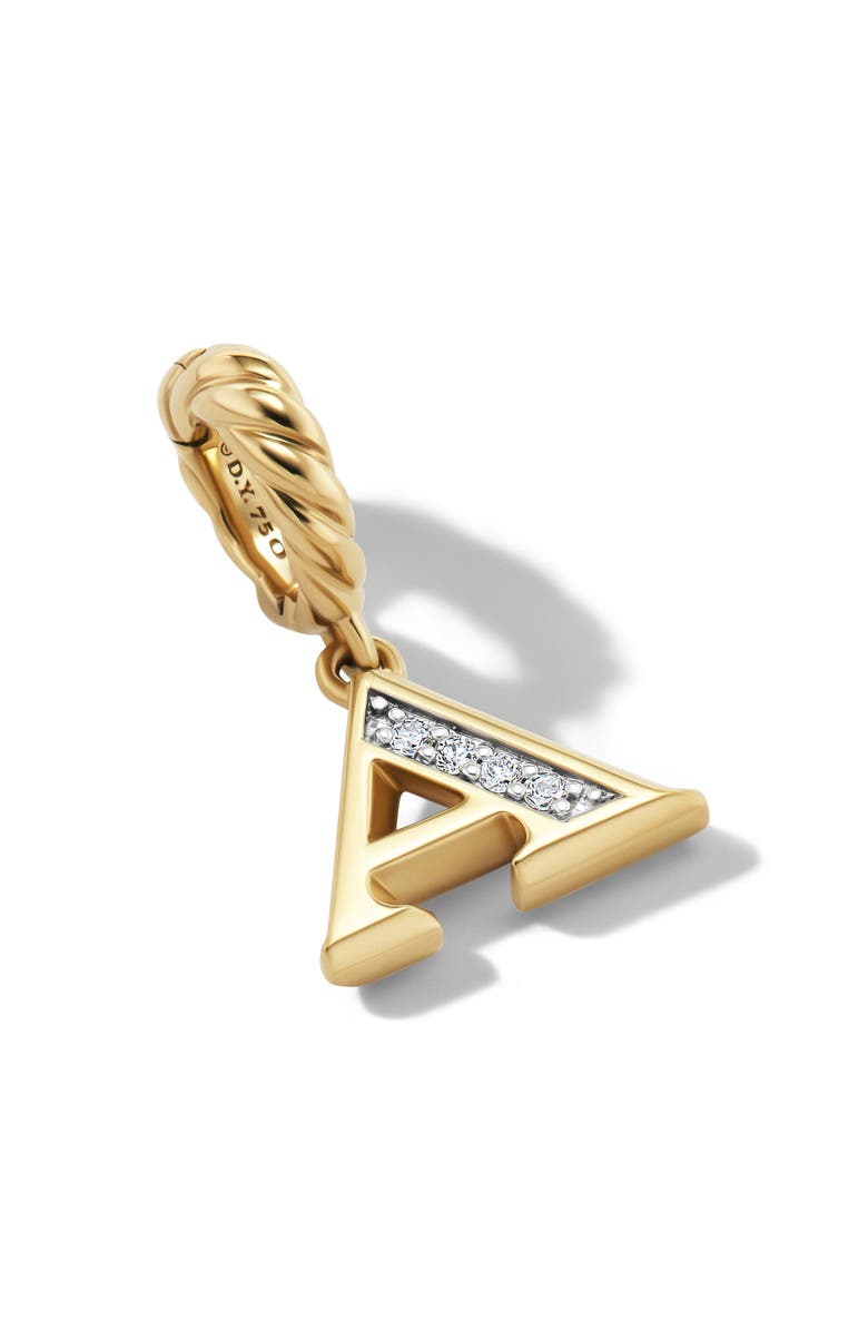 David Yurman Pavé A Initial Pendant in 18K Yellow Gold with Diamonds, Alternate, color, 18K Yellow Gold - A