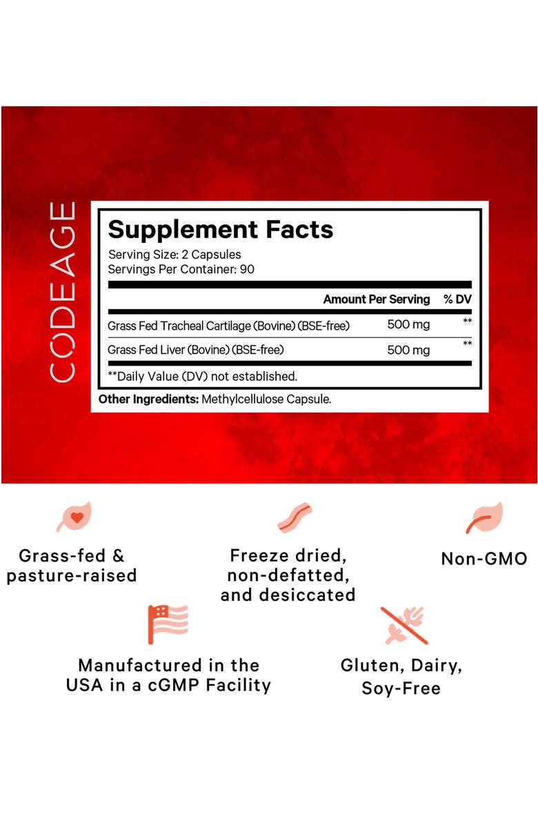 Codeage Grass-Fed Beef Cartilage + Liver Glandular Supplement, Alternate, color, White