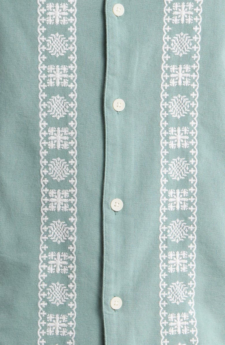 Wax London Didcot Embroidered Cotton & Linen Camp Shirt, Alternate, color, Sea Green / Ecru