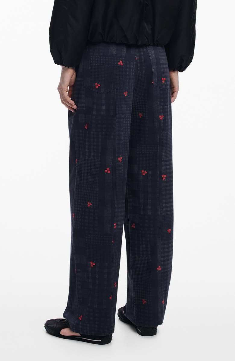 Desigual Check & Cherry Stretch Cotton Twill Pants, Alternate, color, Dark Gray
