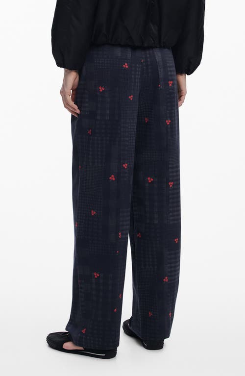 Desigual Checkered And Cherry Pants In Dark Gray