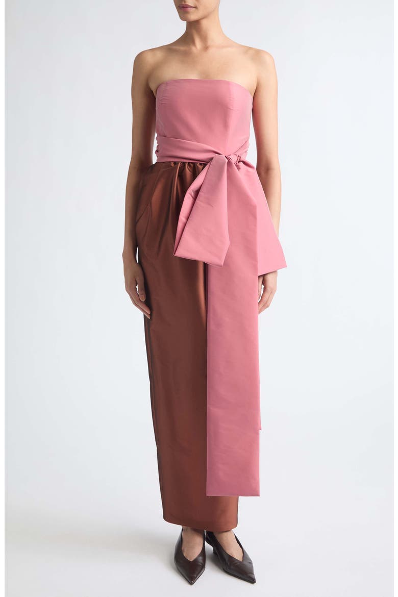 Lina Strapless Gown, Main, color, POWDER ROSE / CHESTNUT BROWN