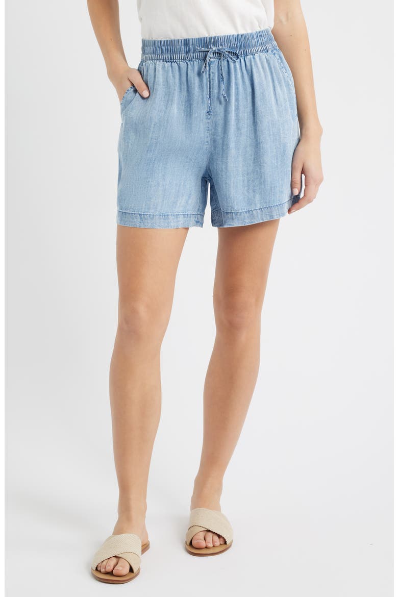 Toney Tie Waist Chambray Shorts, Main, color, MEDIUM WASH