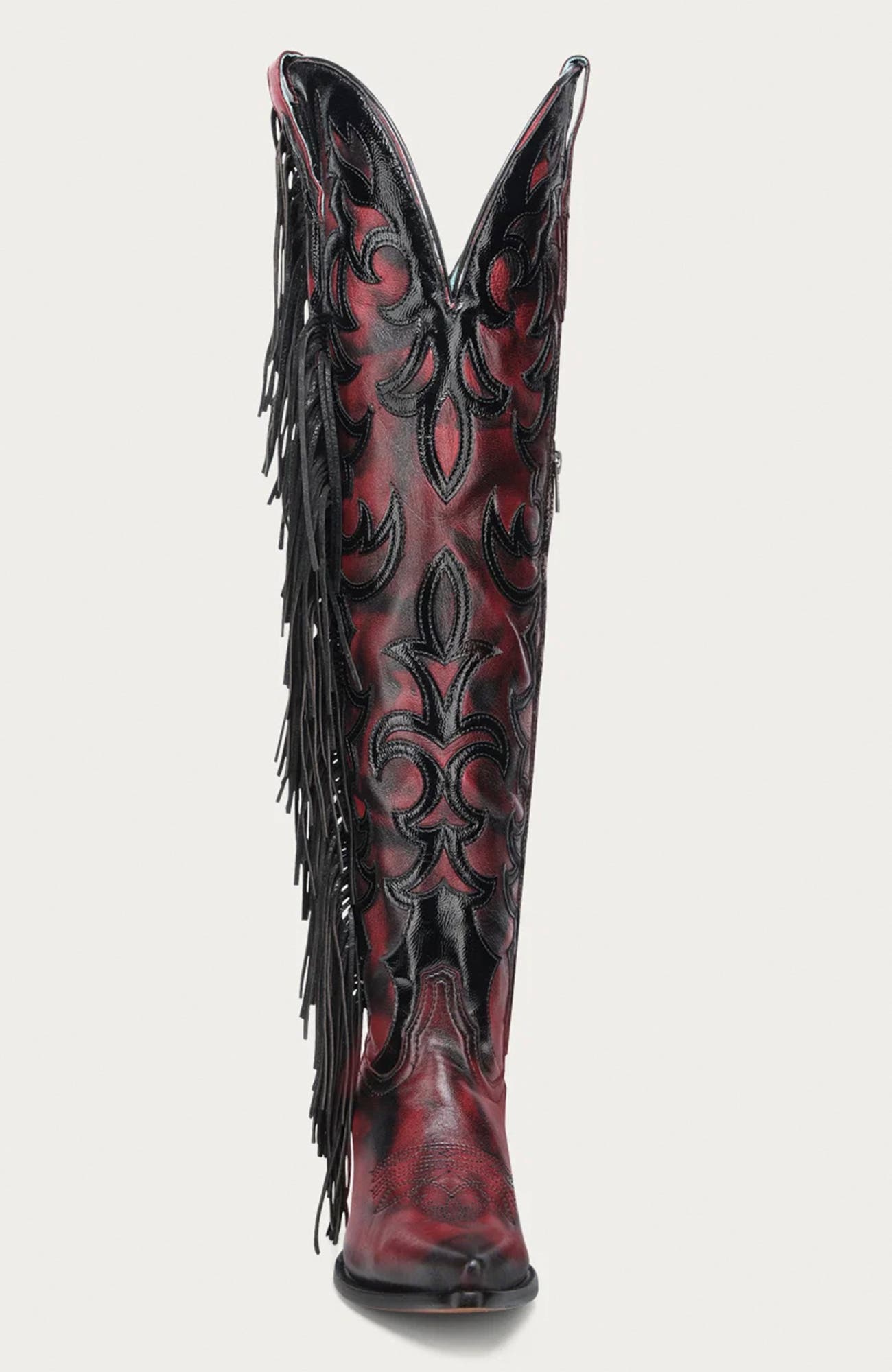 Lamb Embroidered Overlay Pointed Toe Tall Boots, Alternate, color, Red