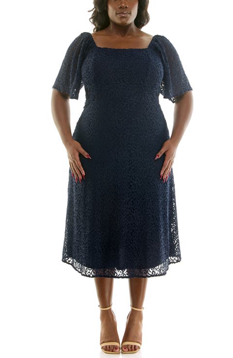 Lace Flutter Sleeve Midi Dress (Plus)