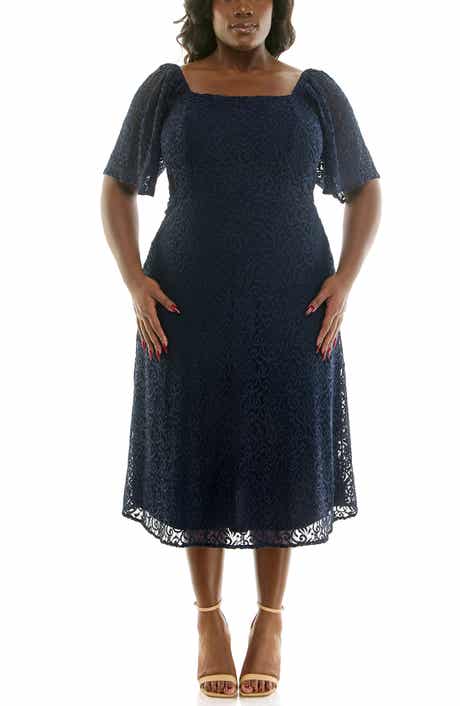 Nina Leonard Lace Flutter Sleeve Midi Dress