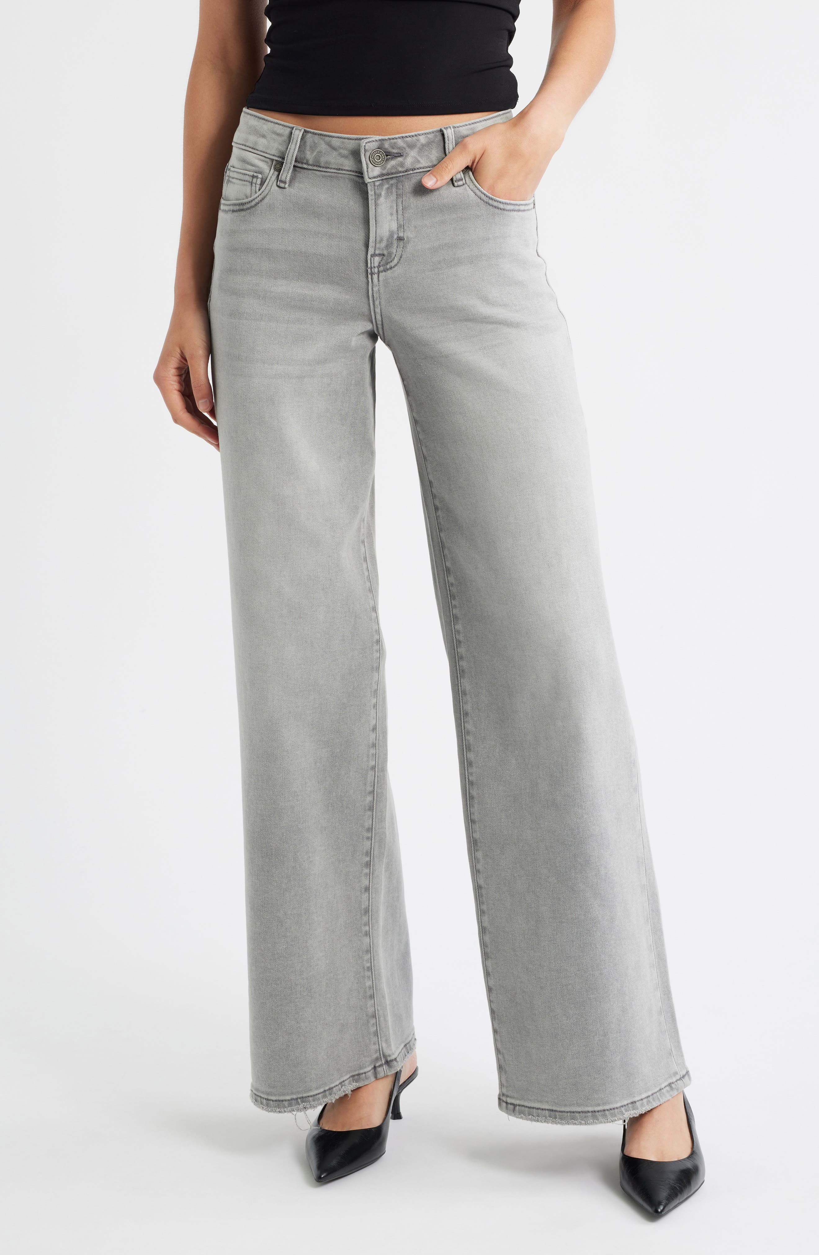 HIDDEN JEANS Mid Rise Extra Wide Leg Jeans in Light Grey 