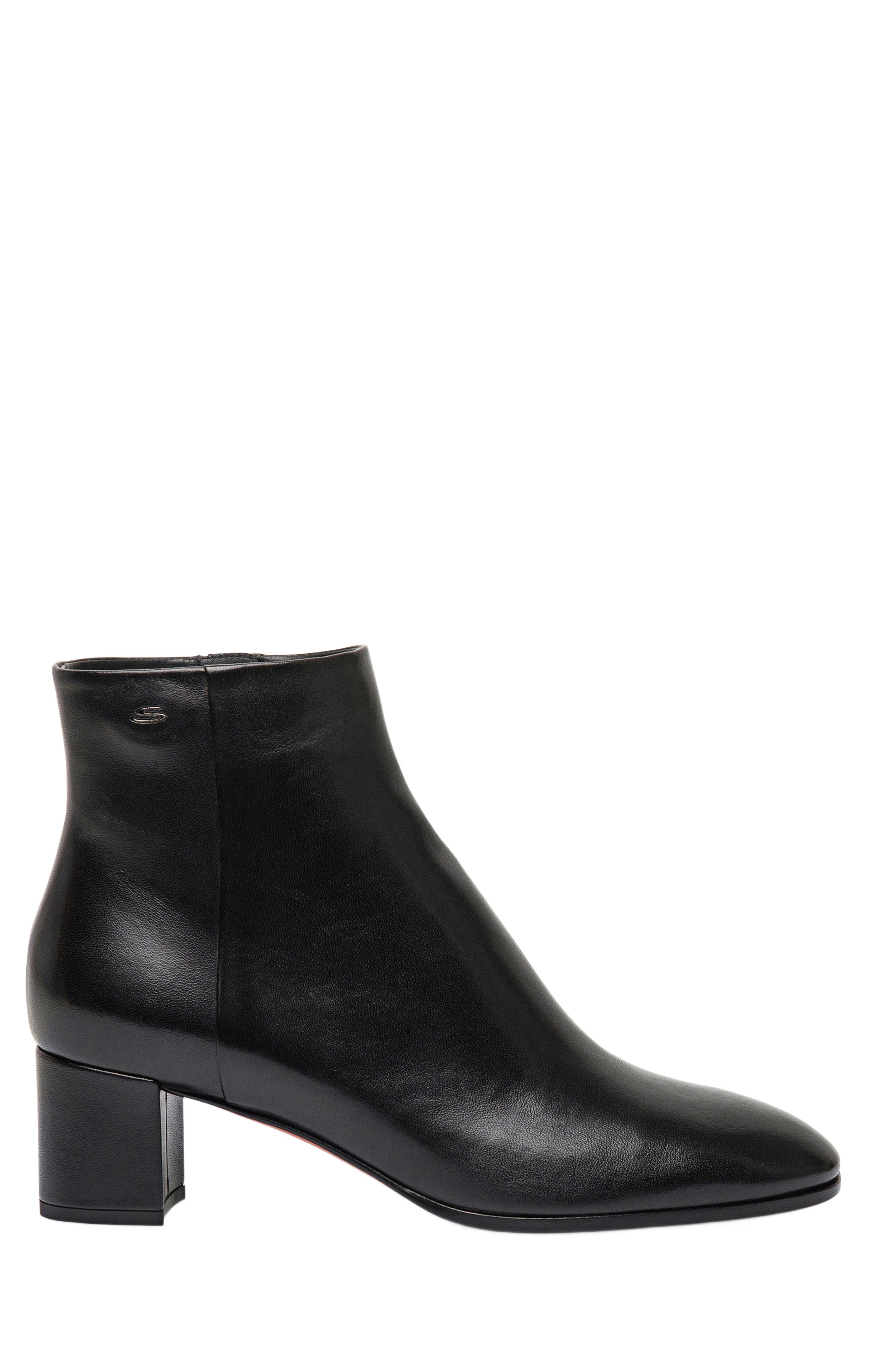 Santoni Women’s  leather mid-heel ankle boot, Main, color, Black