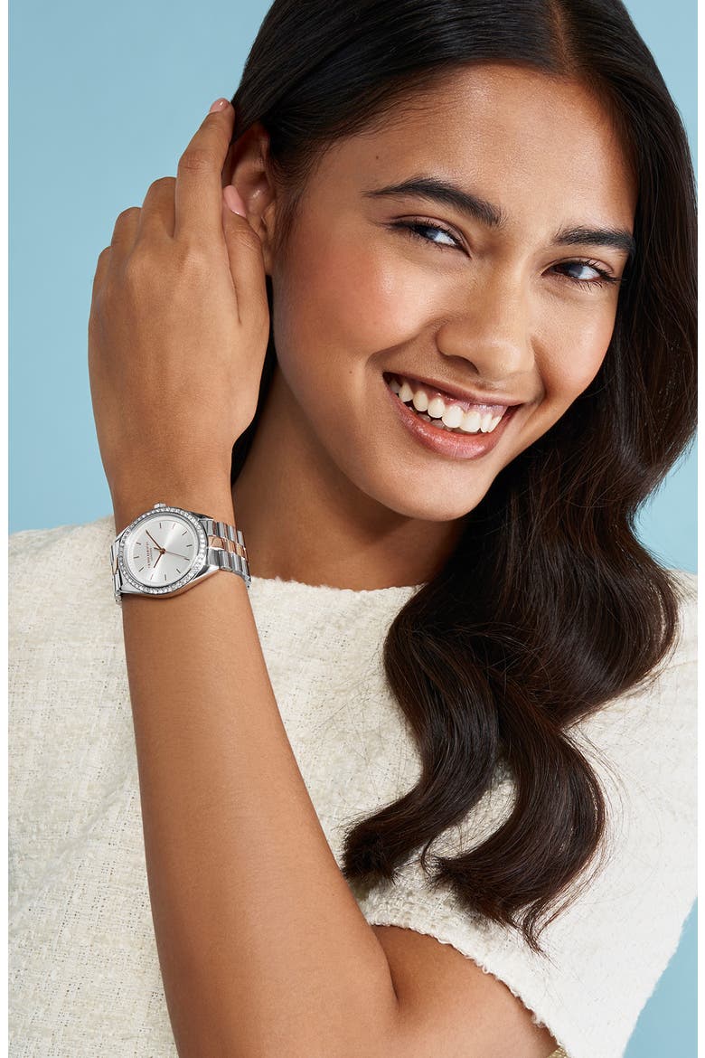 Bejewelled Quartz Bracelet Watch, 34mm, Alternate, color, SILVER WHITE