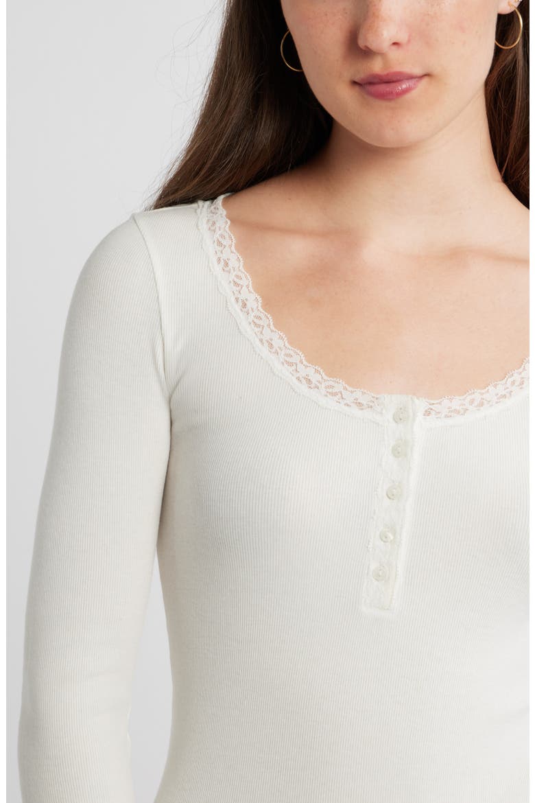 Lace Trim Cotton Blend Rib Henley, Alternate, color, IVORY